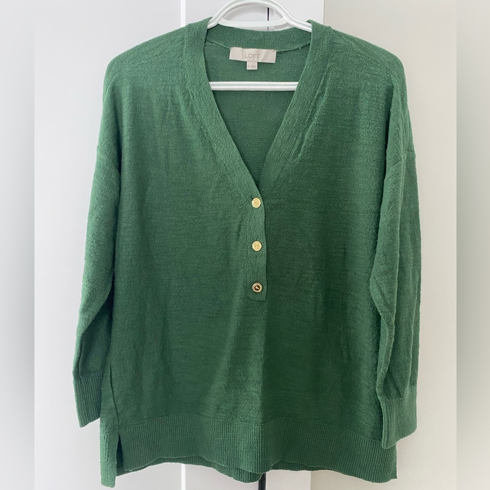 LOFT Forest Green Cardigan with Gold Buttons